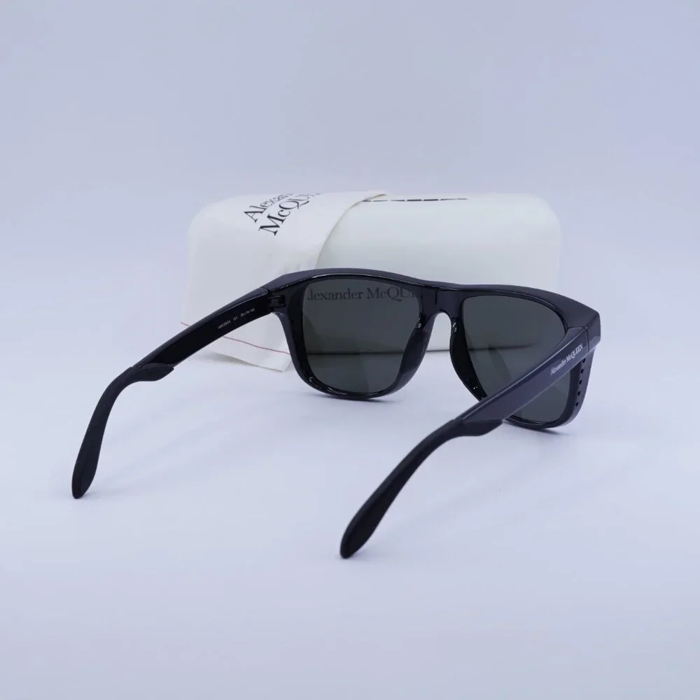 Alexander McQueen AM0292SA 001 Sunglasses Black Square Frame, Grey Lenses